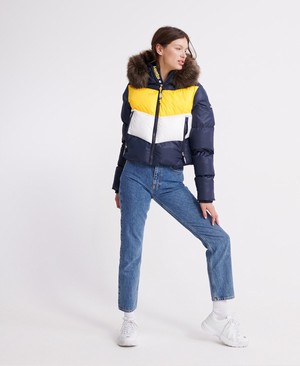 Superdry Sport Puffer Retro Crop Női Kabát Sötétkék/Arany | YQAJT7541